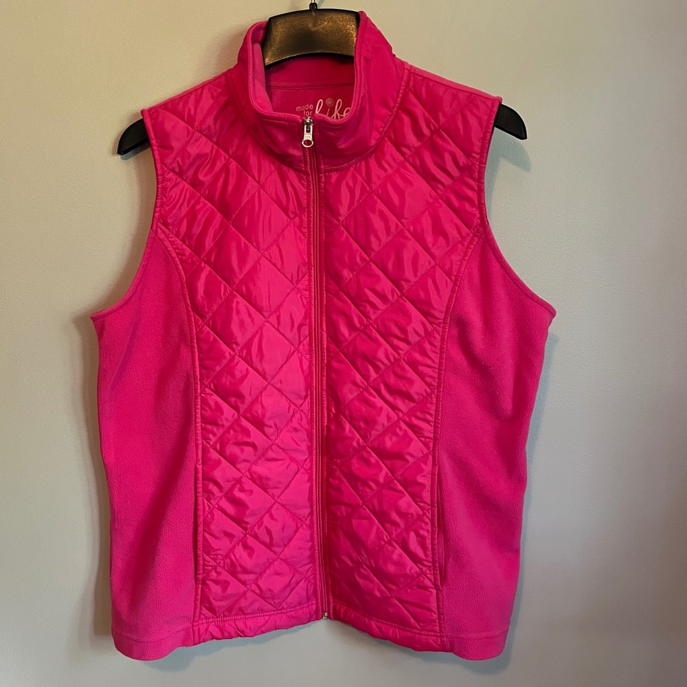 Made For Life Hot Pink Quilted Fleece Full Zip Vest Womens XL Barbiecore
